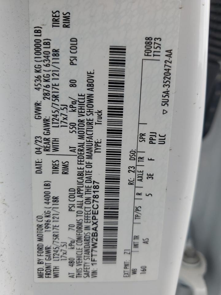 2023 FORD F250 SUPER DUTY VIN:1FT7W2BAXPEC78187