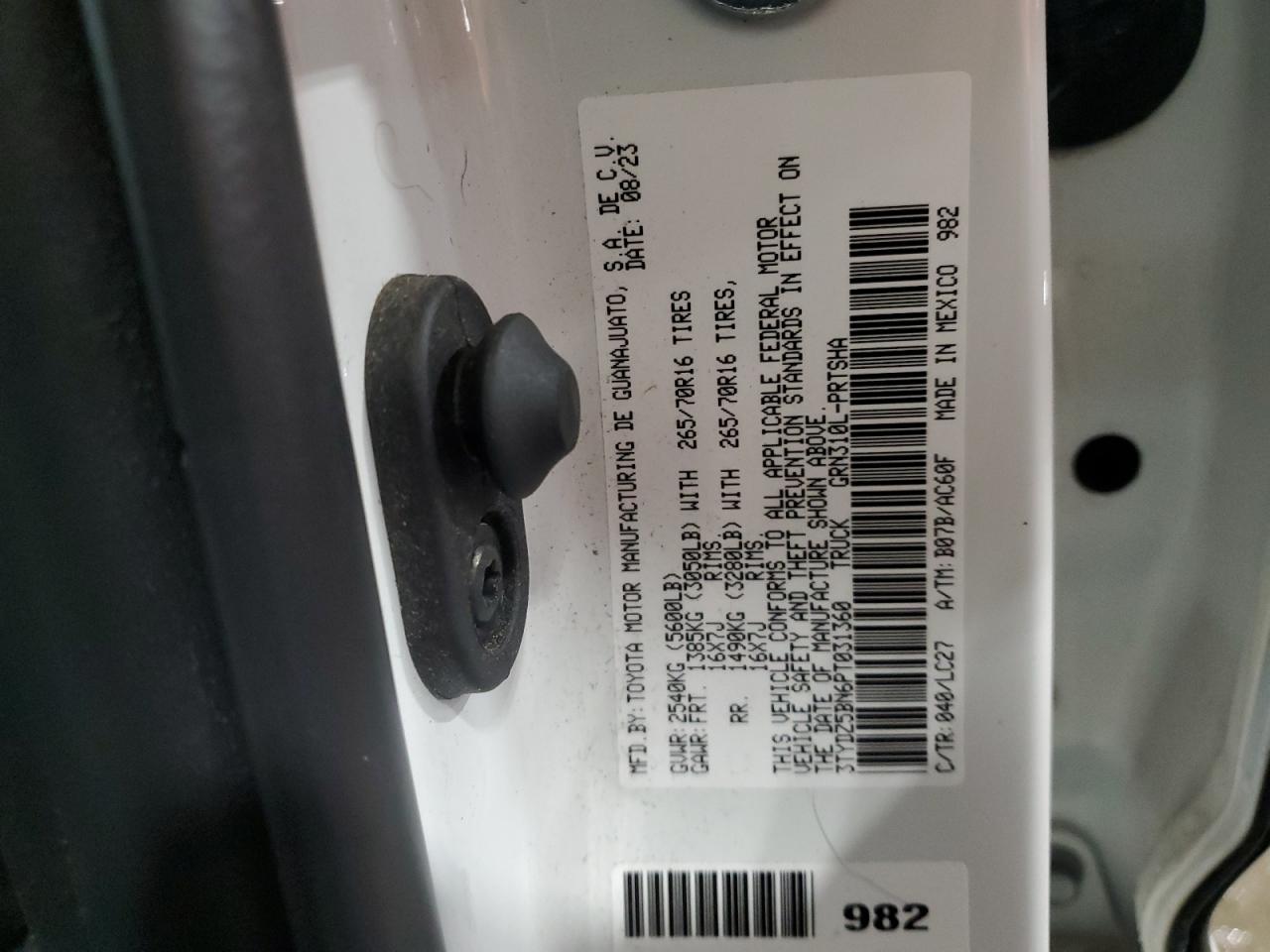 2023 TOYOTA TACOMA DOUBLE CAB VIN:3TYDZ5BN6PT031360