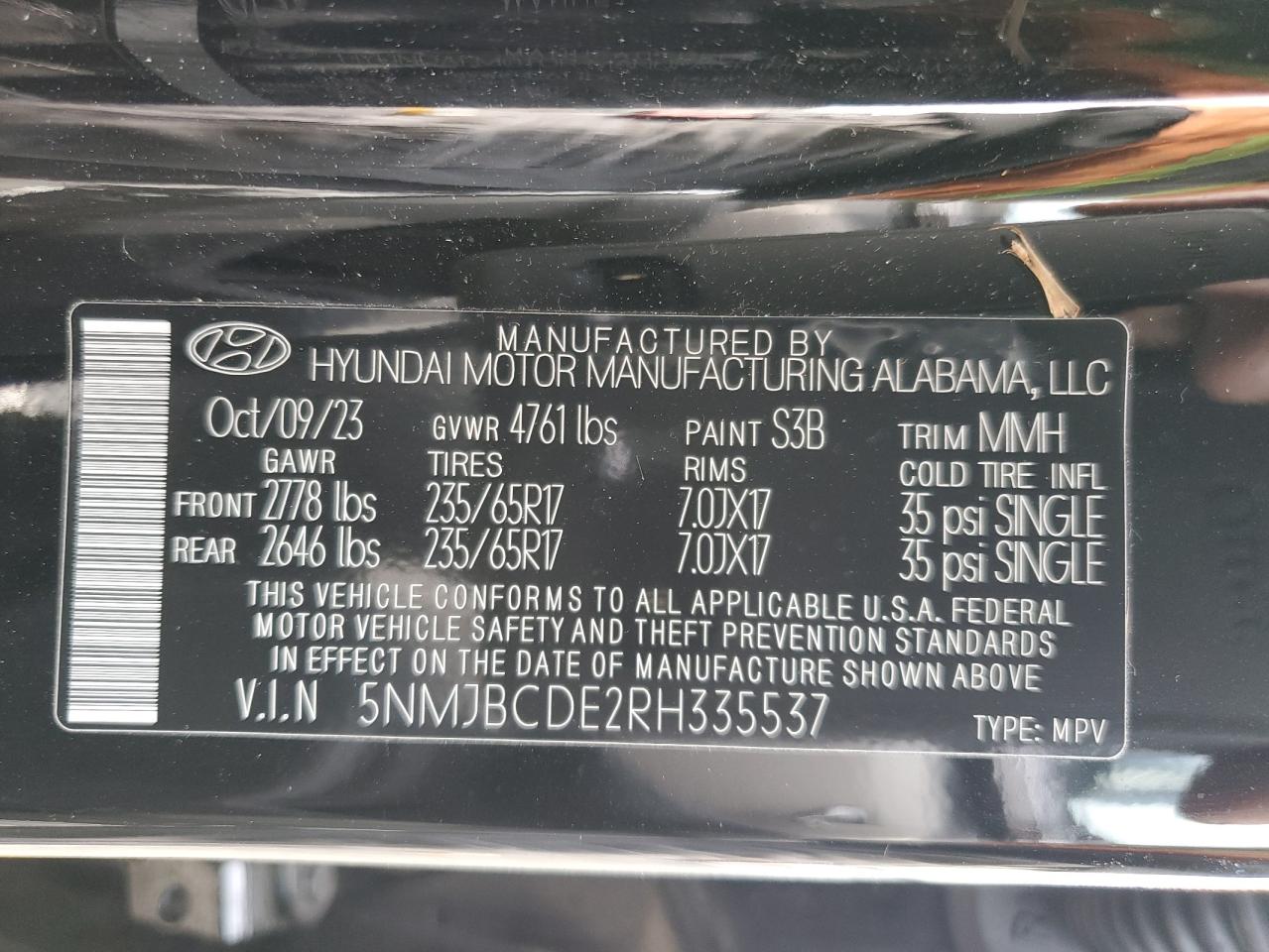 2024 HYUNDAI TUCSON SEL VIN:5NMJBCDE2RH335537