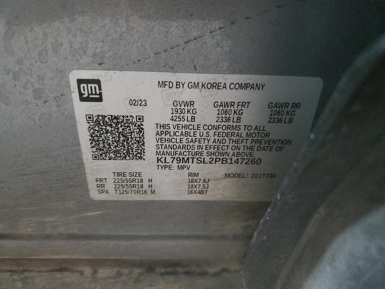 2023 CHEVROLET TRAILBLAZER RS VIN:KL79MTSL2PB147260