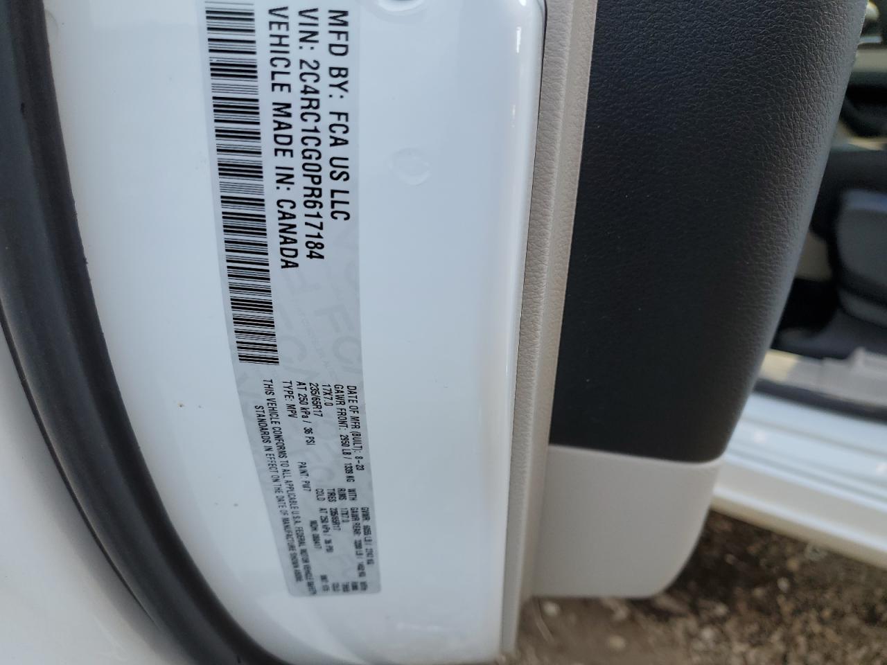 2023 CHRYSLER VOYAGER LX VIN:2C4RC1CG0PR617184