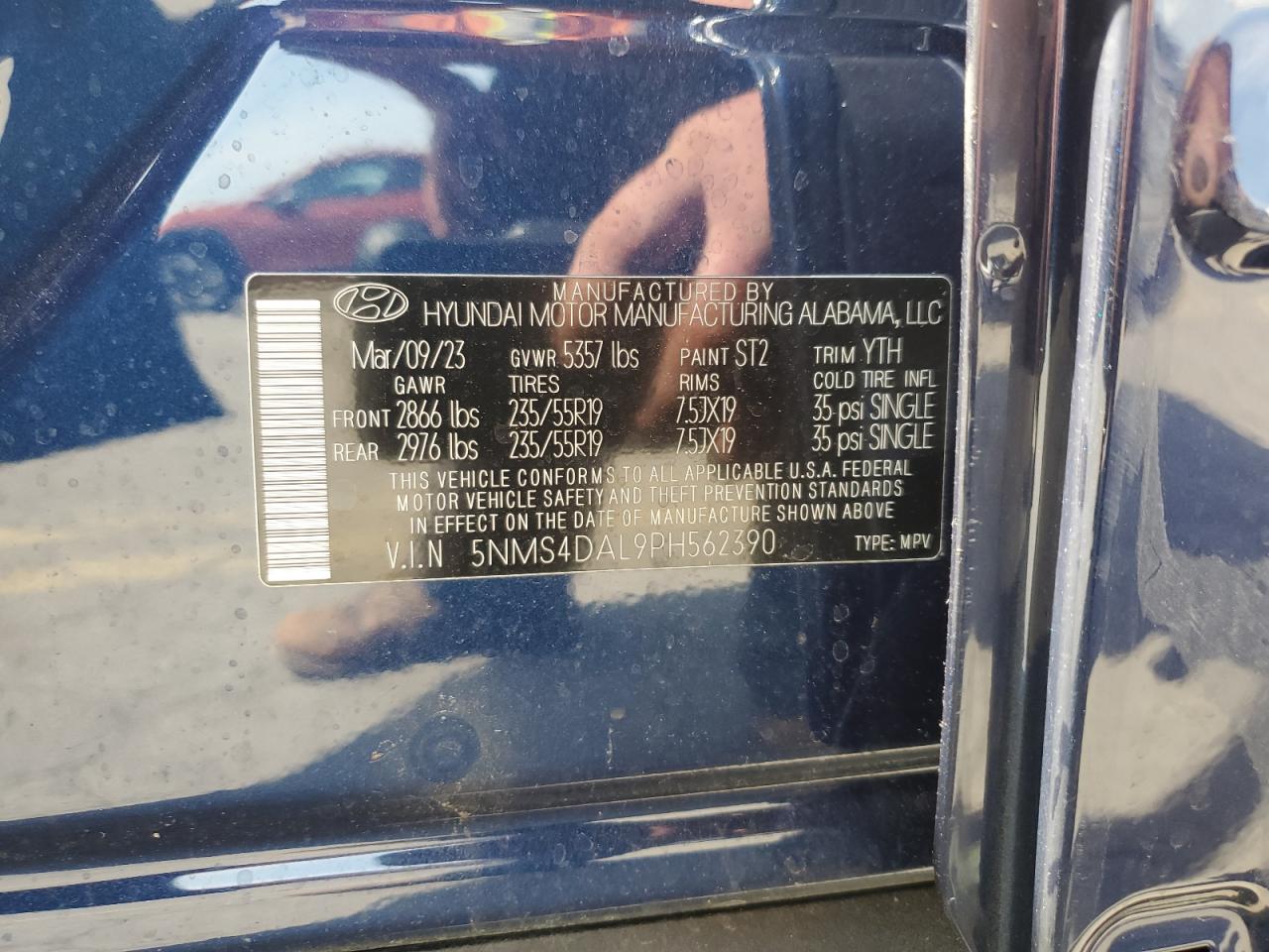 2023 HYUNDAI SANTA FE LIMITED VIN:5NMS4DAL9PH562390