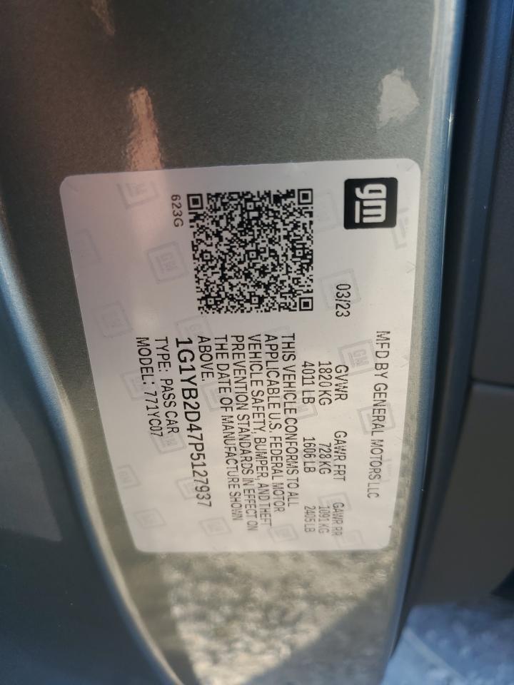 2023 CHEVROLET CORVETTE STINGRAY 2LT VIN:1G1YB2D47P5127937