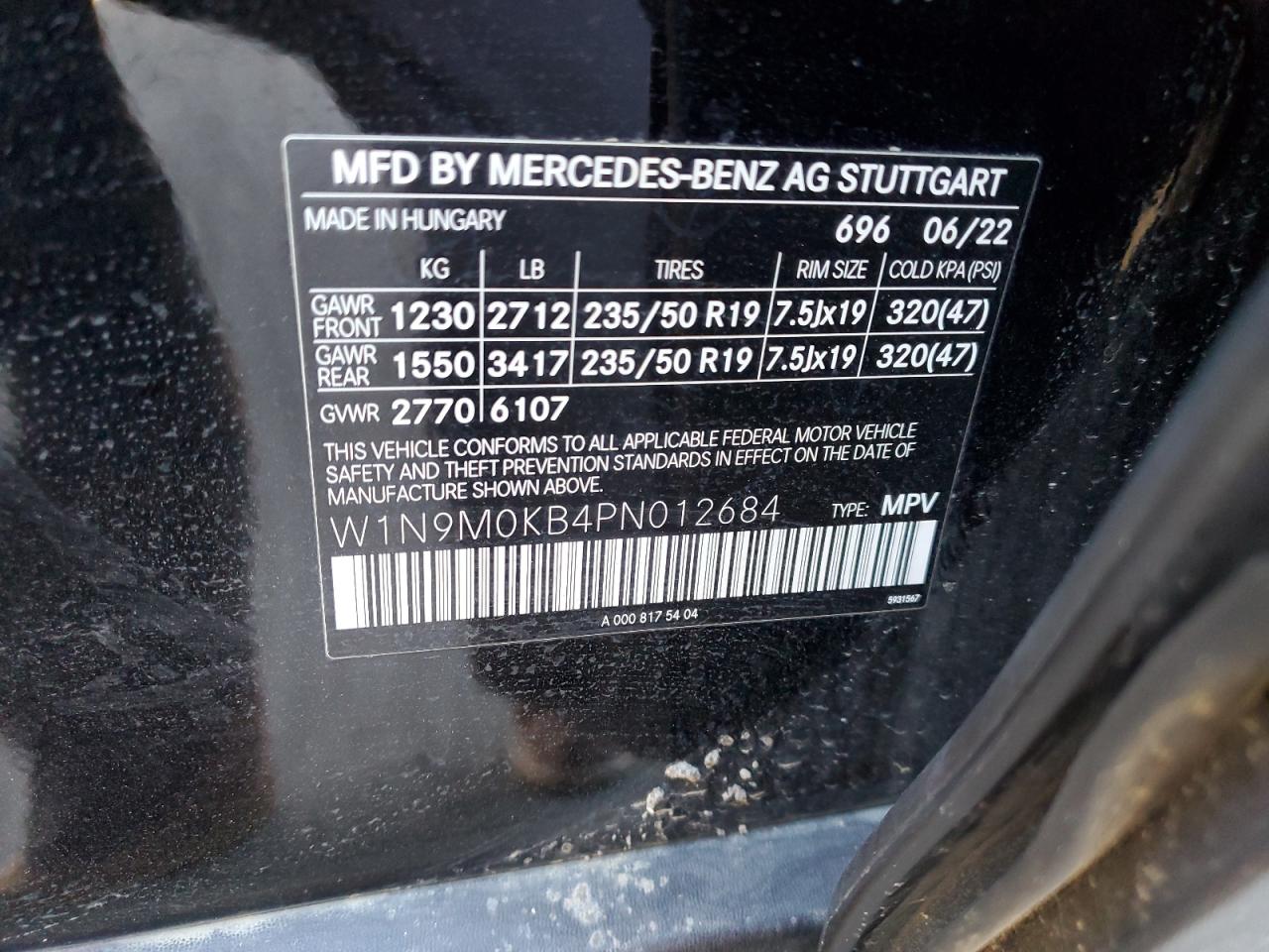 2023 MERCEDES-BENZ EQB 300 4MATIC VIN:W1N9M0KB4PN012684