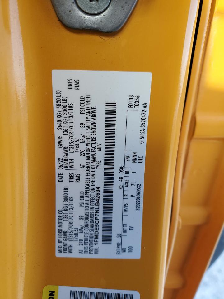 2022 FORD BRONCO BASE VIN:1FMDE5CP7NLB42694