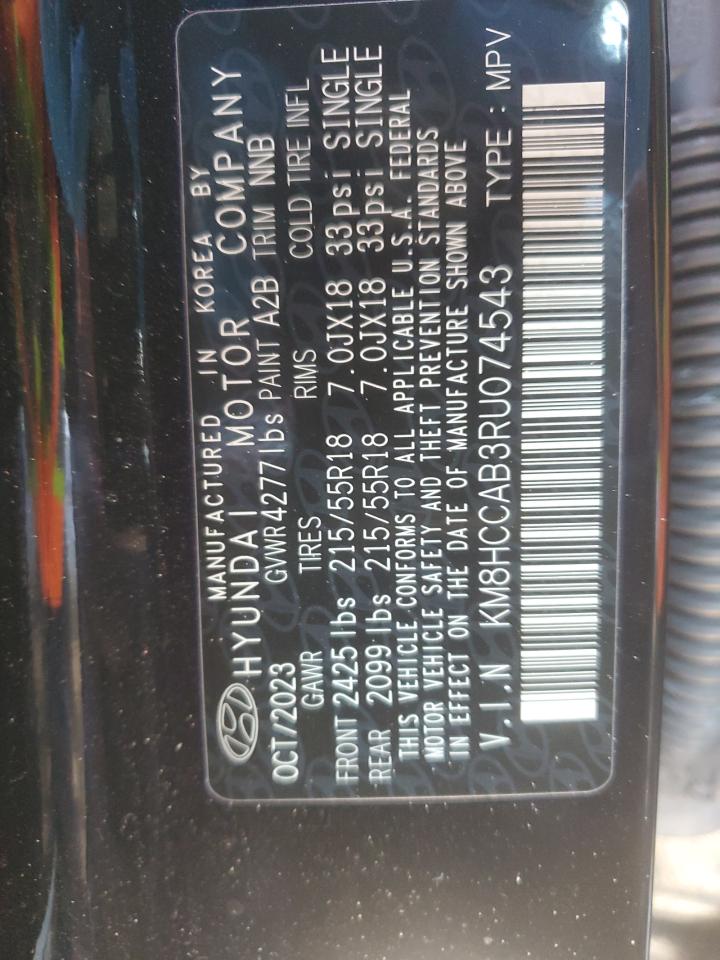 2024 HYUNDAI KONA SEL VIN:KM8HCCAB3RU074543