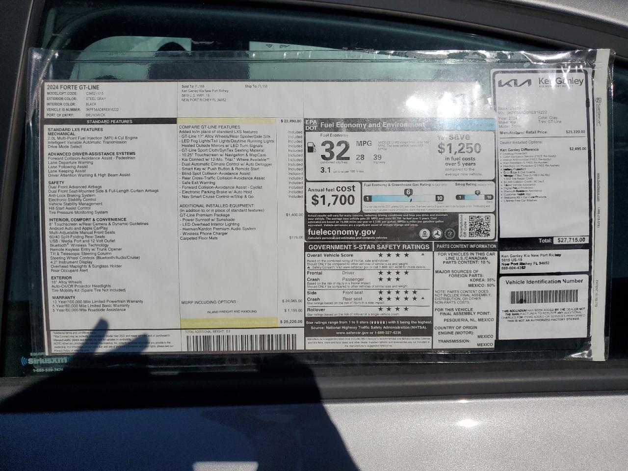 2024 KIA FORTE GT LINE VIN:3KPF54AD8RE816222