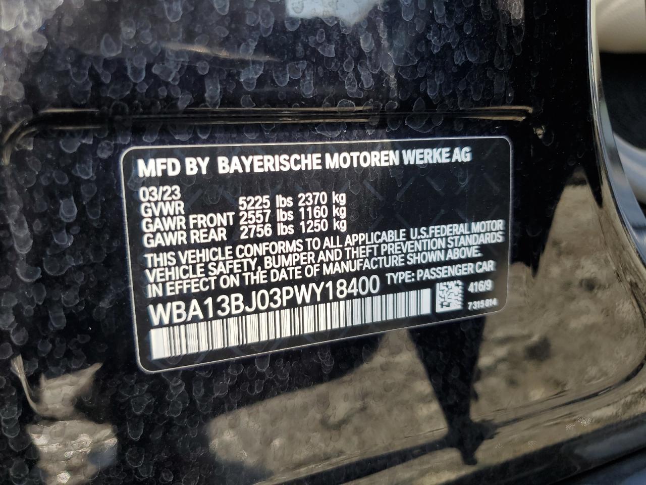 2023 BMW 530 XI VIN:WBA13BJ03PWY18400