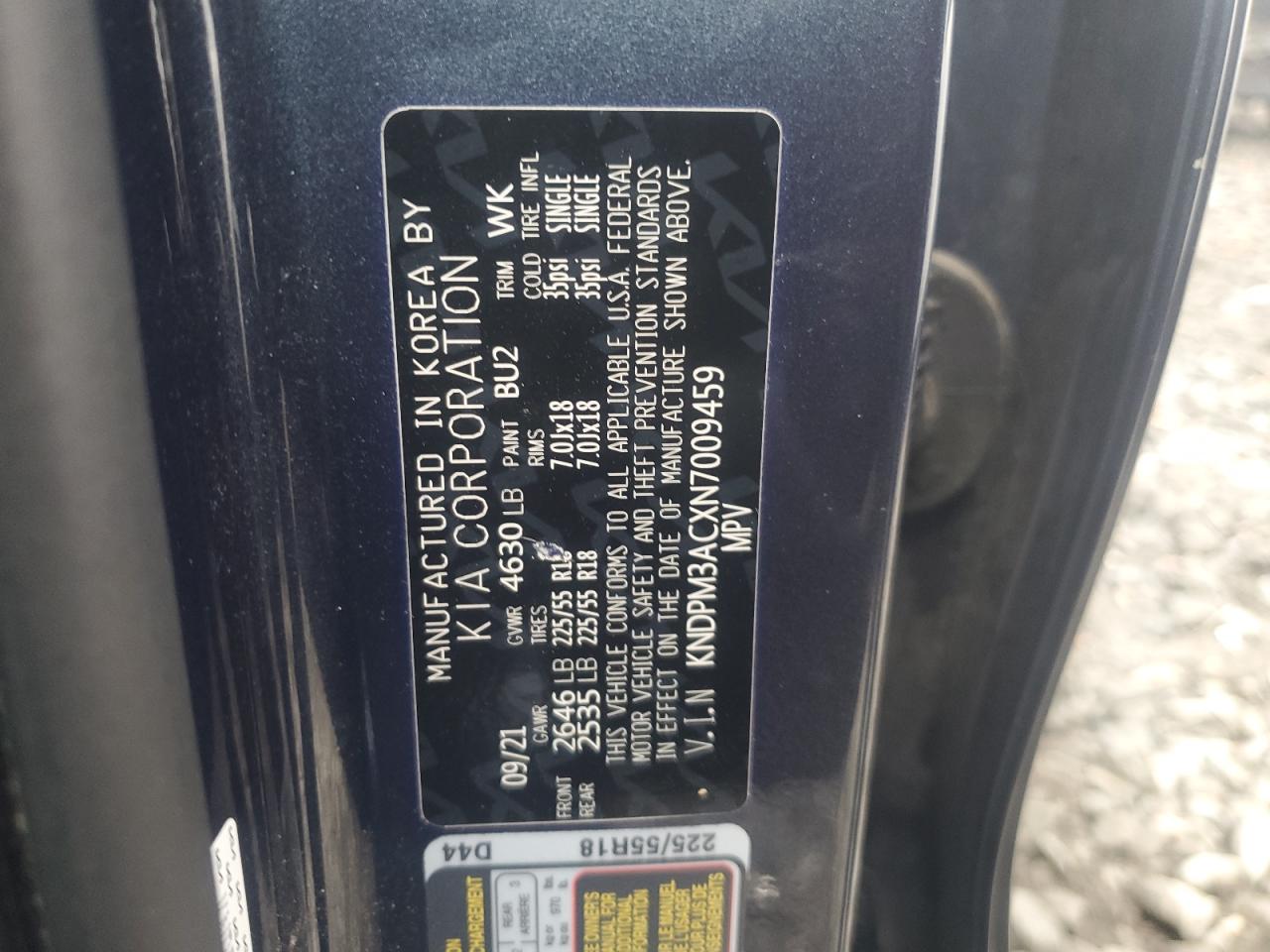 2022 KIA SPORTAGE LX VIN:KNDPM3ACXN7009459