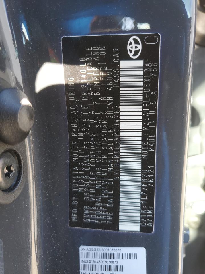 2024 TOYOTA COROLLA LE VIN:5YFB4MDE5RP094762