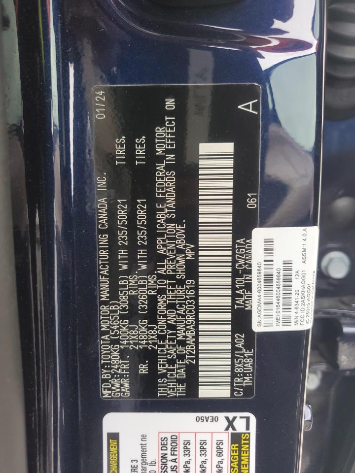 2024 LEXUS RX 350 BASE VIN:2T2BAMBA9RC031619
