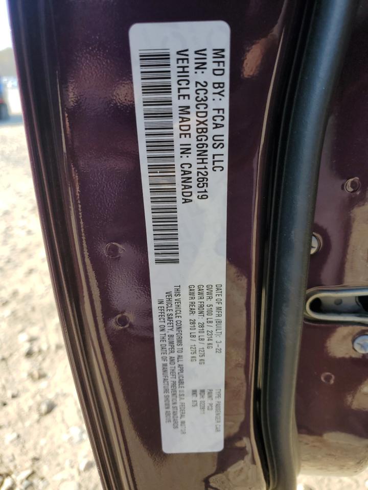 2022 DODGE CHARGER SXT VIN:2C3CDXBG6NH126519