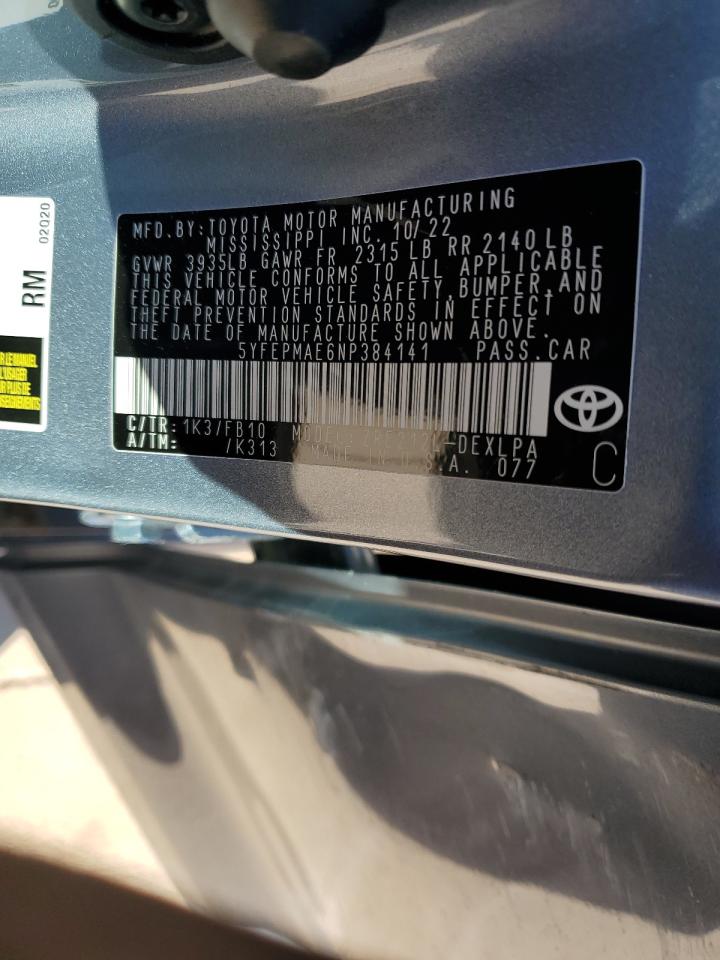 2022 TOYOTA COROLLA LE VIN:5YFEPMAE6NP384141