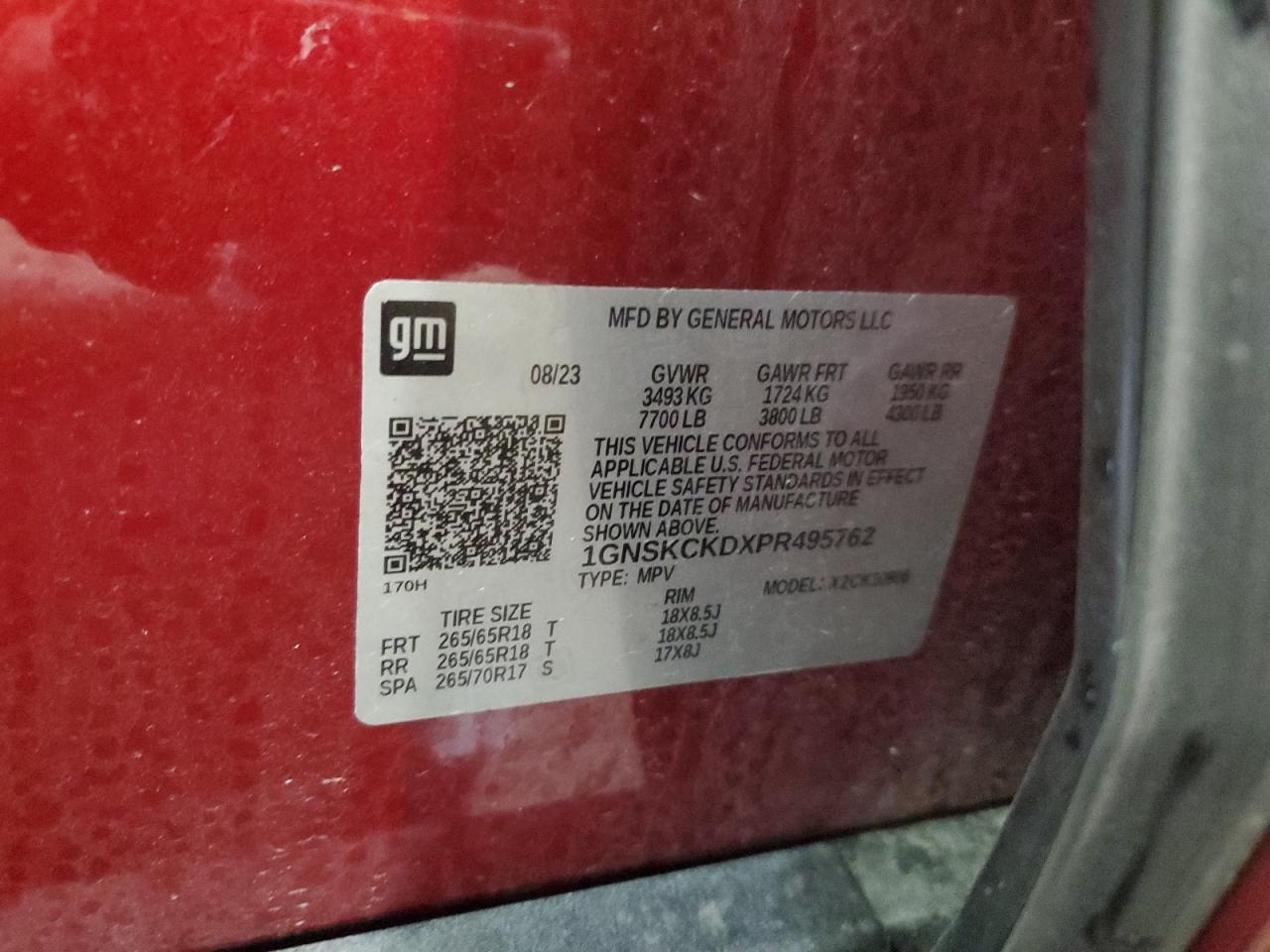 2023 CHEVROLET SUBURBAN K1500 LT VIN:1GNSKCKDXPR495762