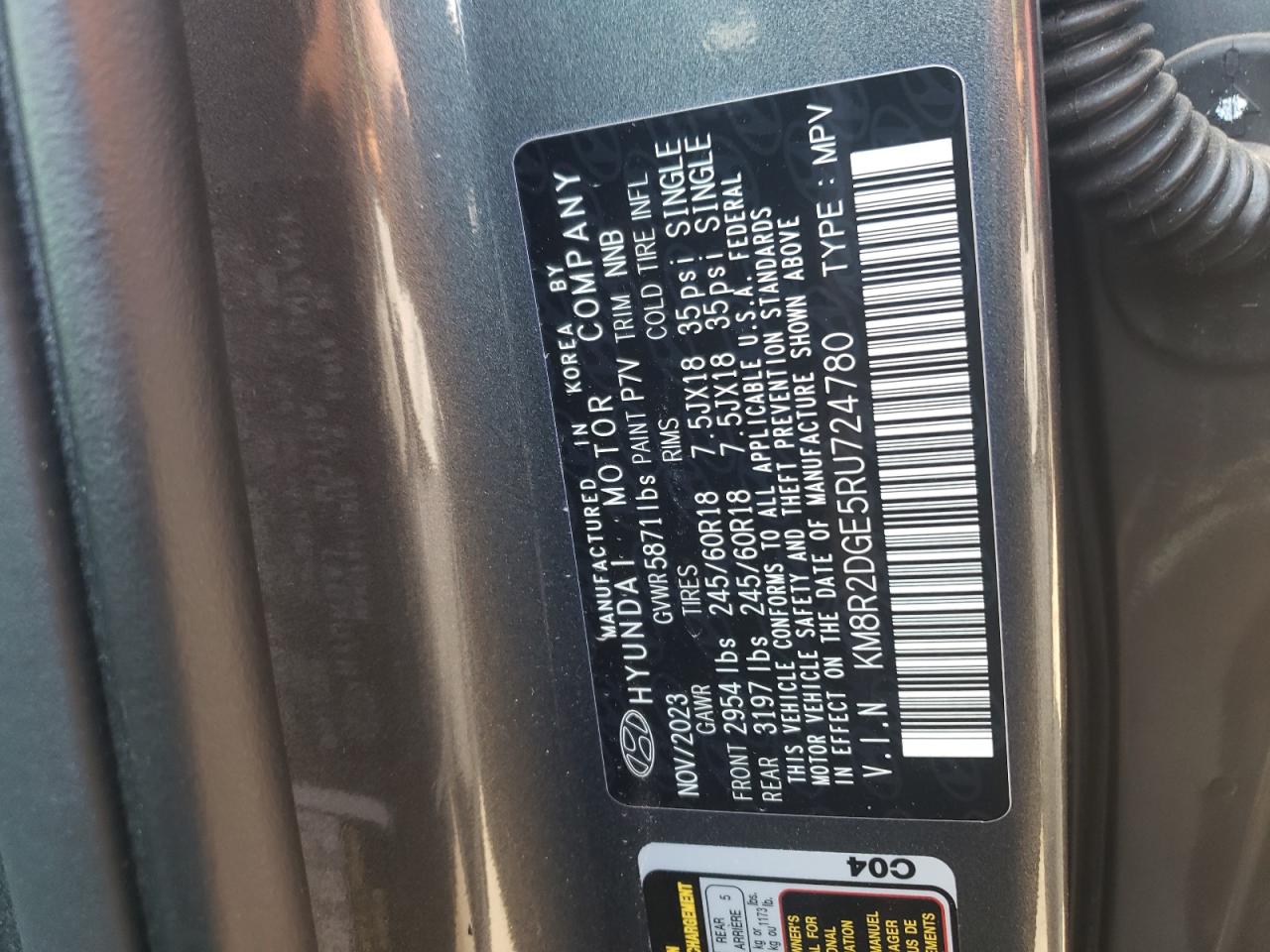 2024 HYUNDAI PALISADE SEL VIN:KM8R2DGE5RU724780