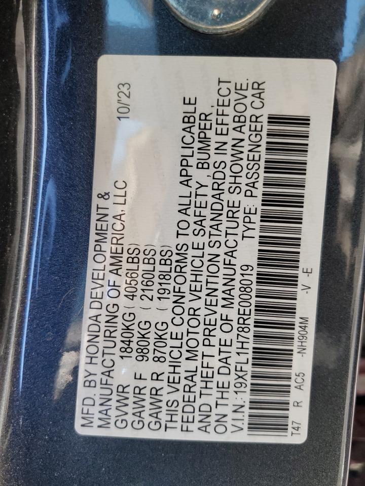 2024 HONDA CIVIC EXL VIN:19XFL1H78RE008019