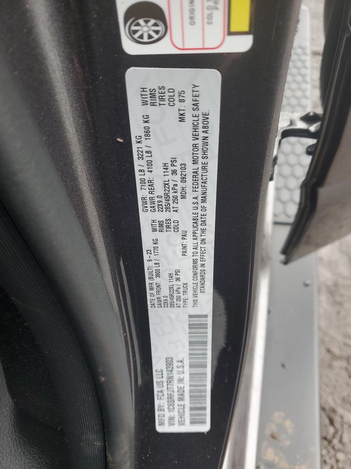 2024 RAM 1500 LARAMIE VIN:1C6SRFJT7RN143903