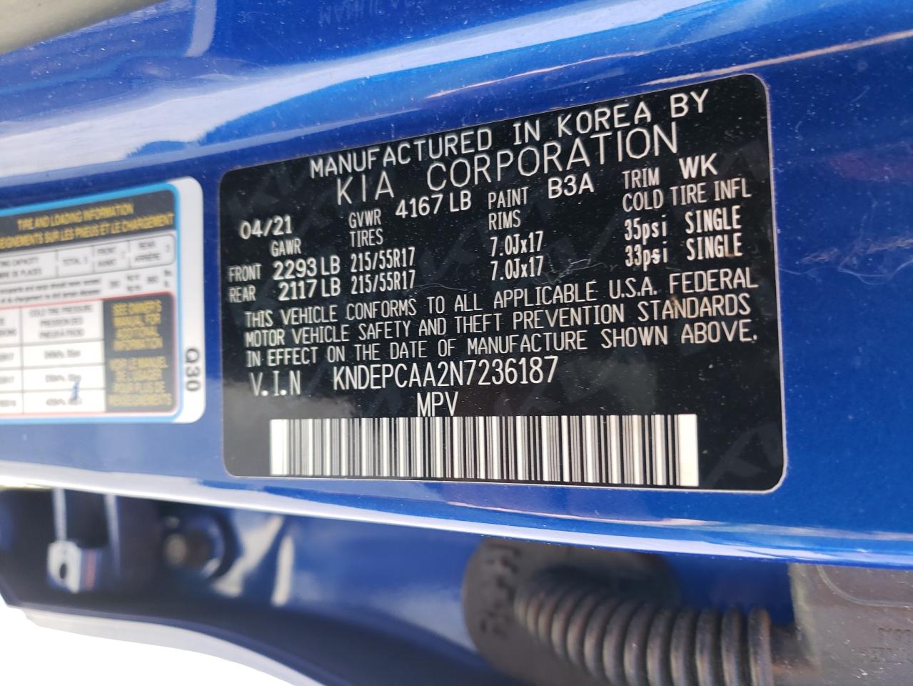 2022 KIA SELTOS LX VIN:KNDEPCAA2N7236187
