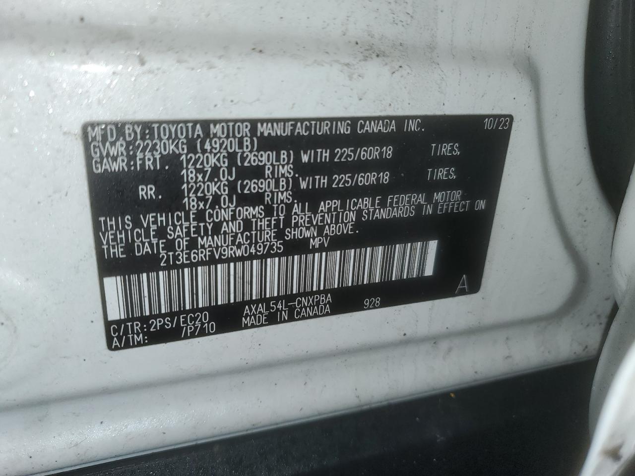 2024 TOYOTA RAV4 XSE VIN:2T3E6RFV9RW049735