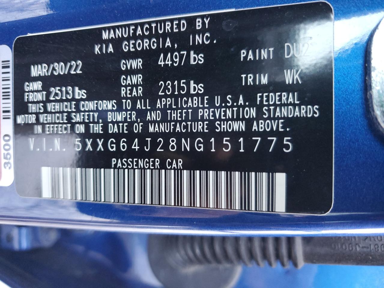 2022 KIA K5 GT LINE VIN:1N4AA5AP1AC856679