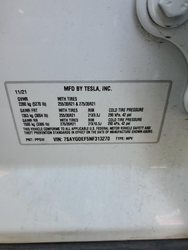 2022 TESLA MODEL Y  VIN:7SAYGDEF5NF313270