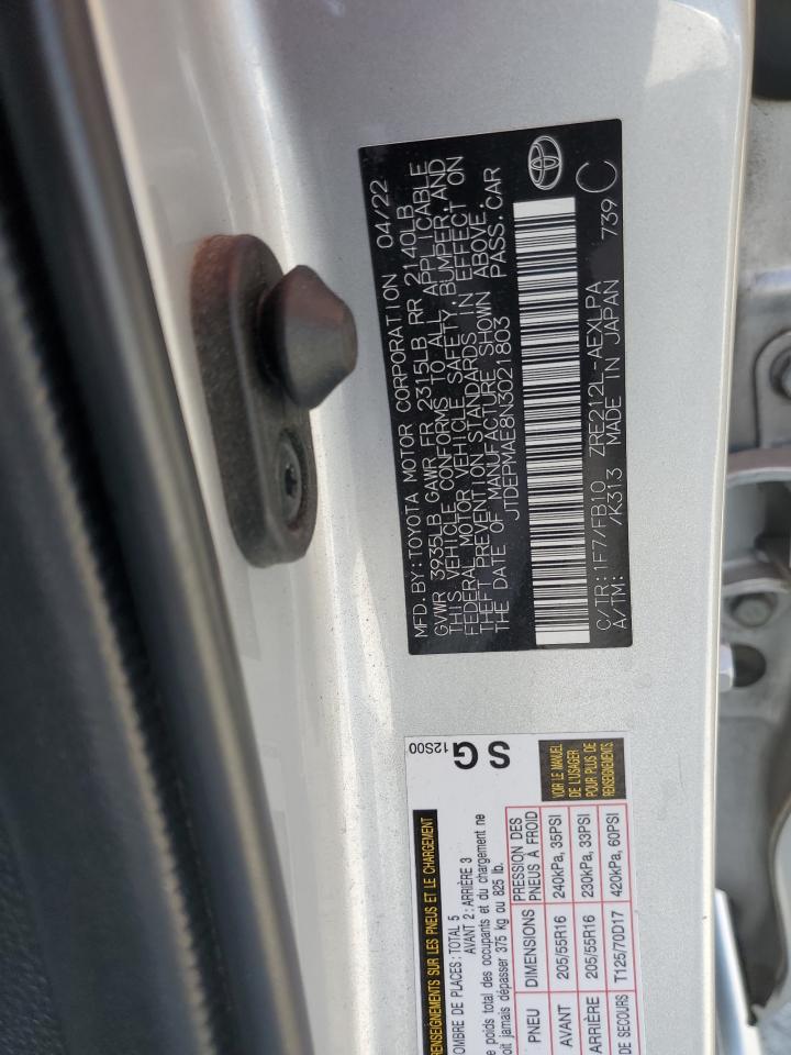 2022 TOYOTA COROLLA LE VIN:JTDEPMAE8N3021803