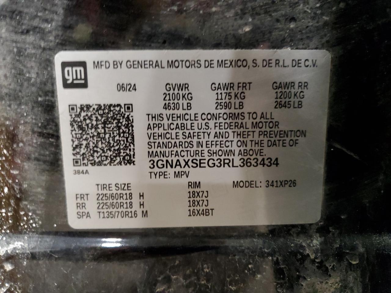 2024 CHEVROLET EQUINOX LS VIN:3GNAXSEG3RL363434