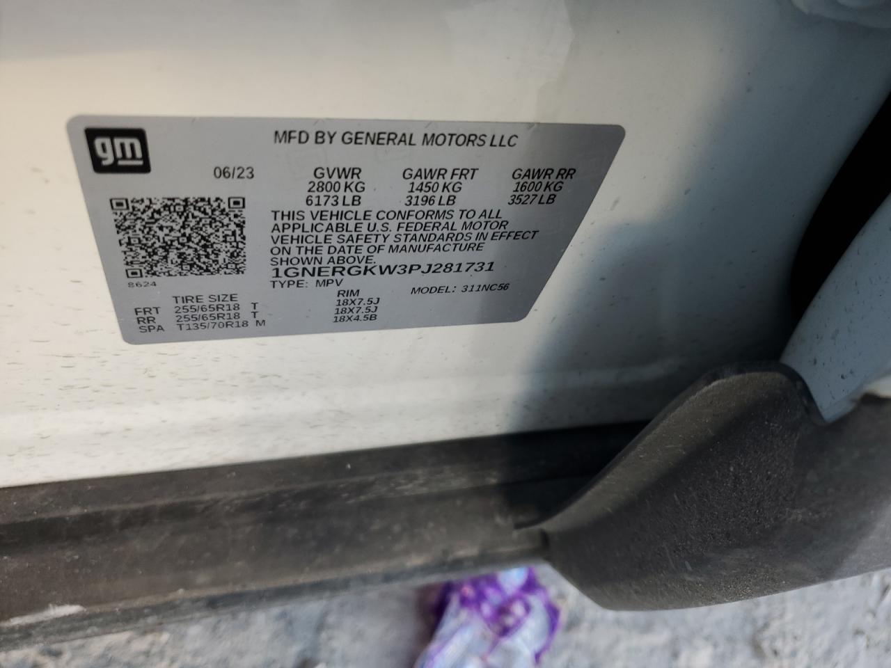 2023 CHEVROLET TRAVERSE LT VIN:1GNERGKW3PJ281731