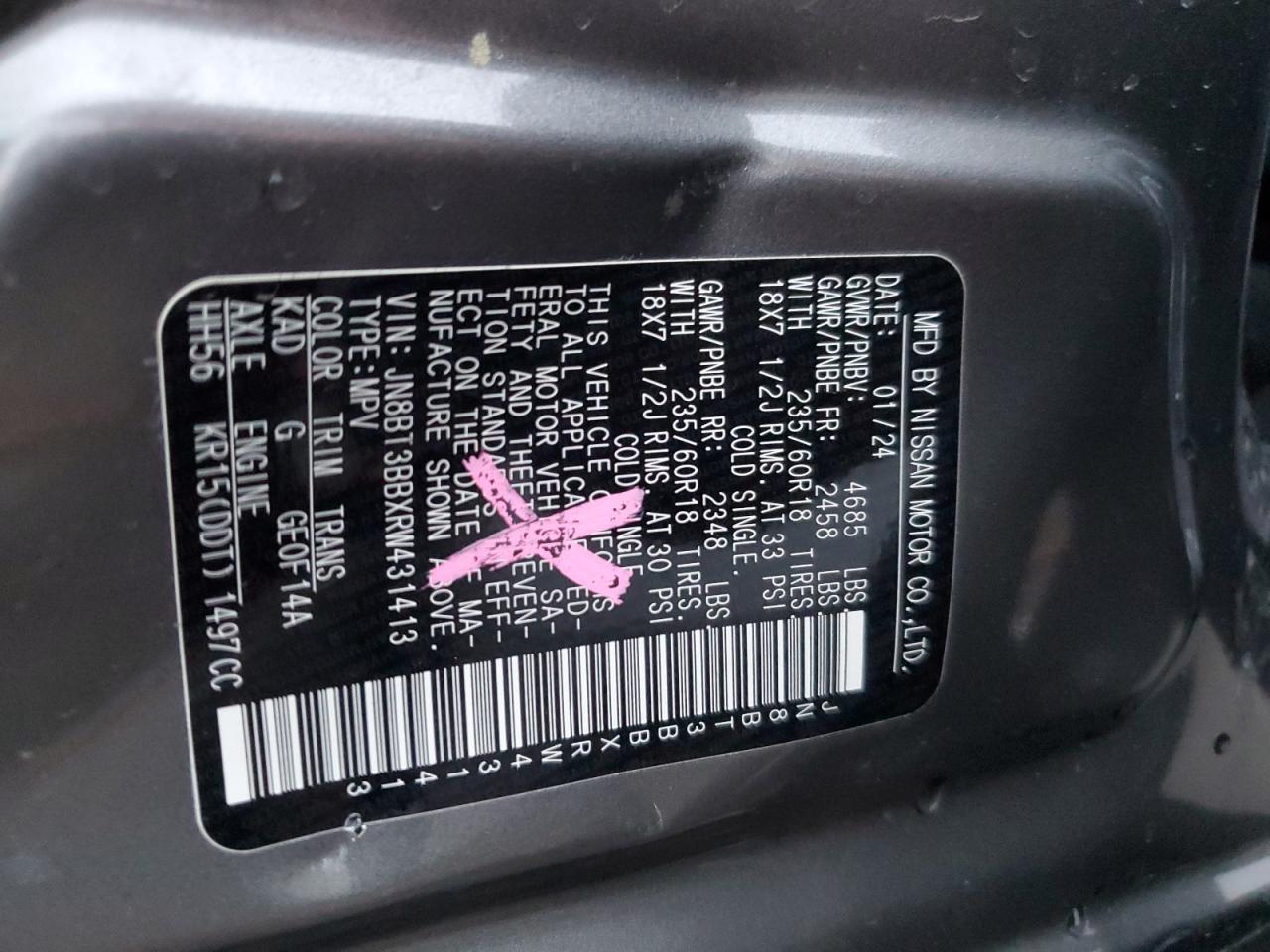 2024 NISSAN ROGUE SV VIN:JN8BT3BBXRW431413