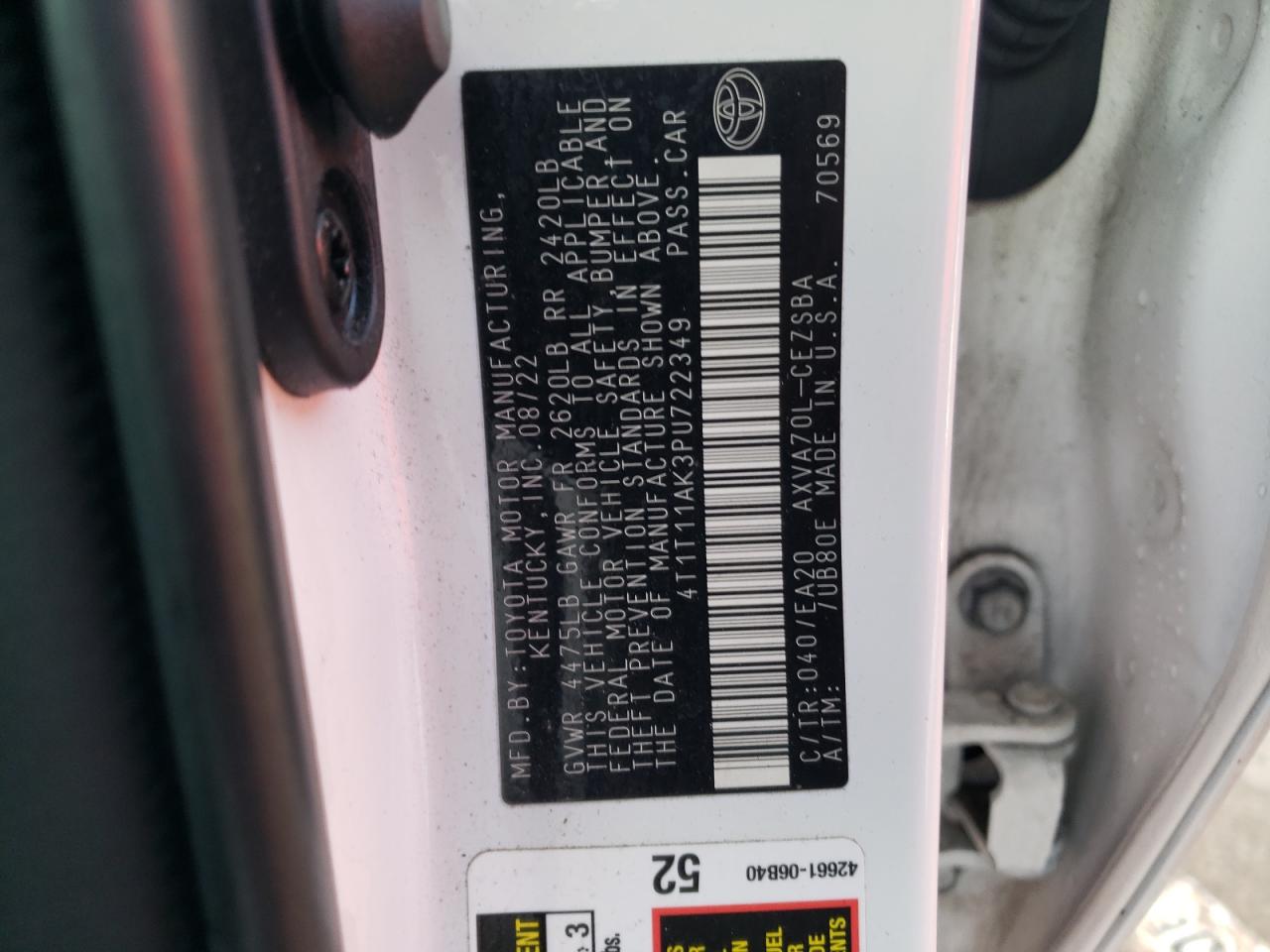 2023 TOYOTA CAMRY SE NIGHT SHADE VIN:4T1T11AK3PU722349