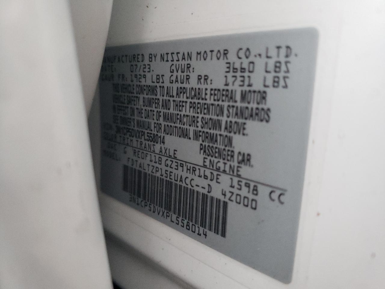 2023 NISSAN KICKS SR VIN:3N1CP5DVXPL558014