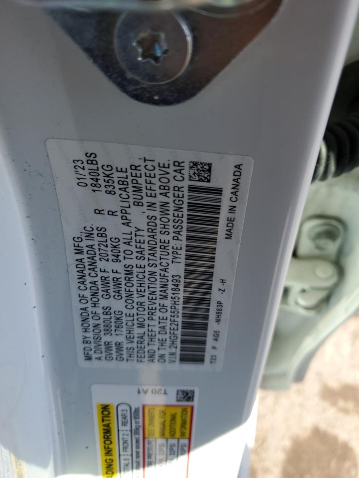 2023 HONDA CIVIC SPORT VIN:2HGFE2F55PH518493