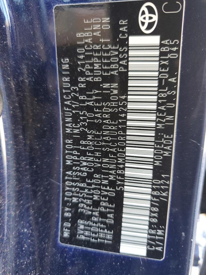 2024 TOYOTA COROLLA LE VIN:5YFB4MDE0RP114254