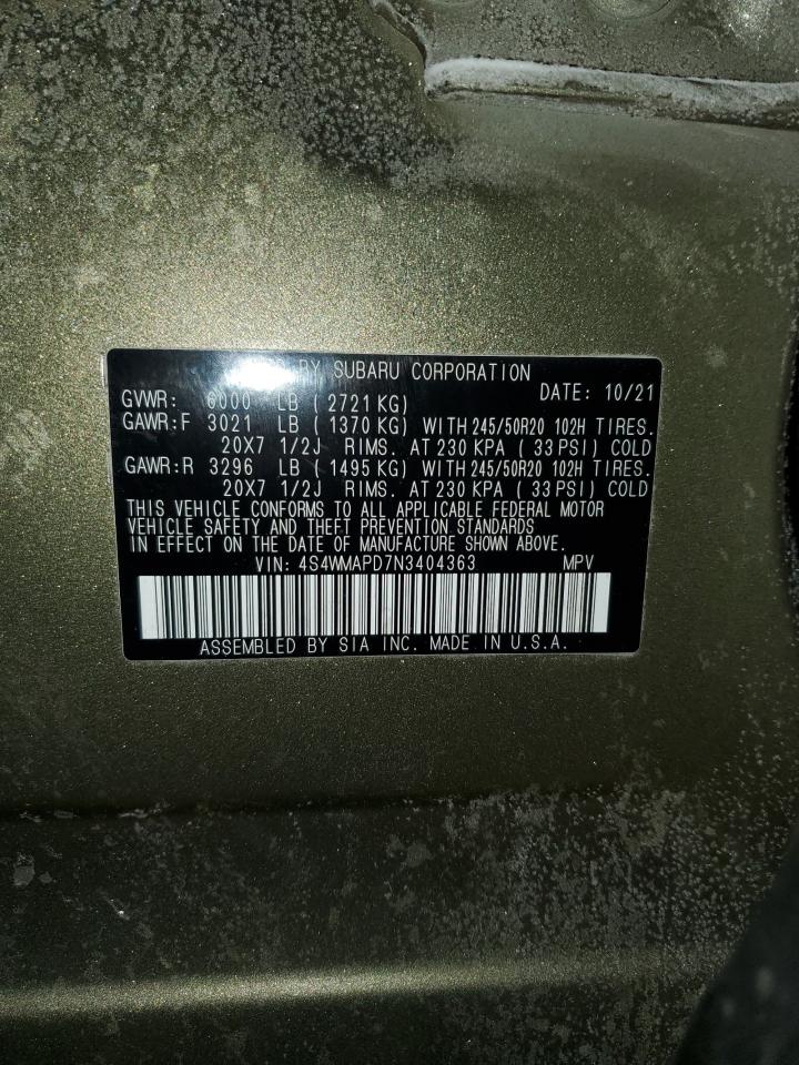 2022 SUBARU ASCENT LIMITED VIN:4S4WMAPD7N3404363