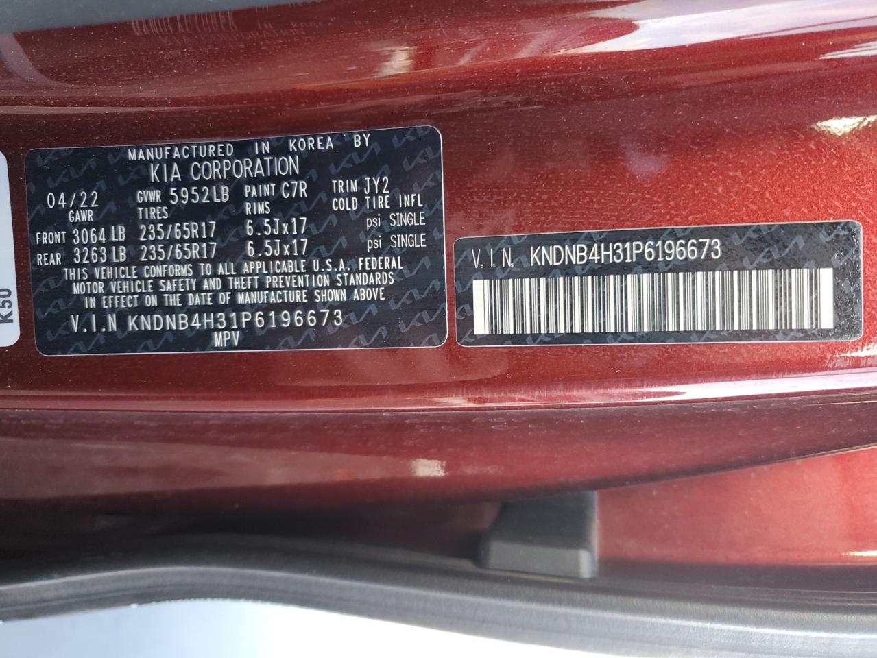 2023 KIA CARNIVAL LX VIN:KNDNB4H31P6196673