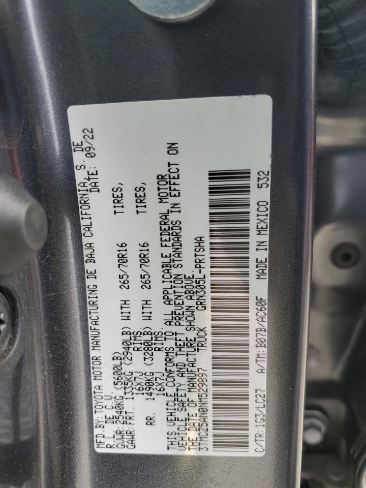 2022 TOYOTA TACOMA DOUBLE CAB VIN:3TMCZ5AN0NM529897