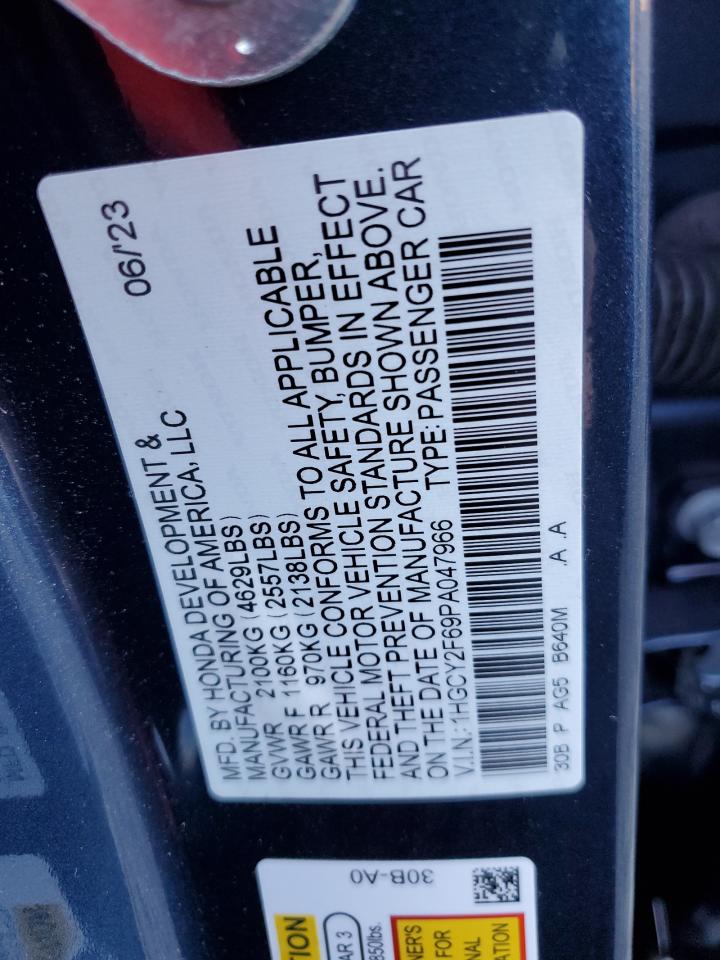 2023 HONDA ACCORD HYBRID EXL VIN:1HGCY2F69PA047966