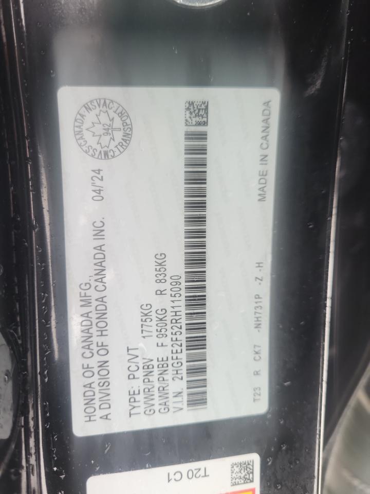2024 HONDA CIVIC SPORT VIN:2HGFE2F52RH115090