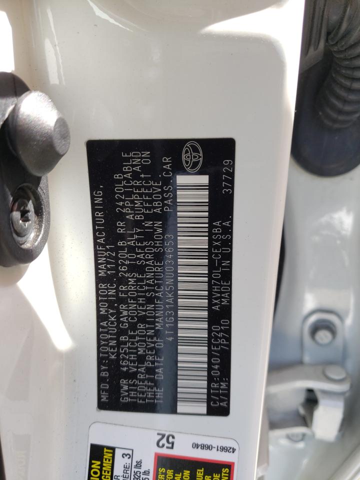 2022 TOYOTA CAMRY NIGHT SHADE VIN:4T1G31AK5NU034653