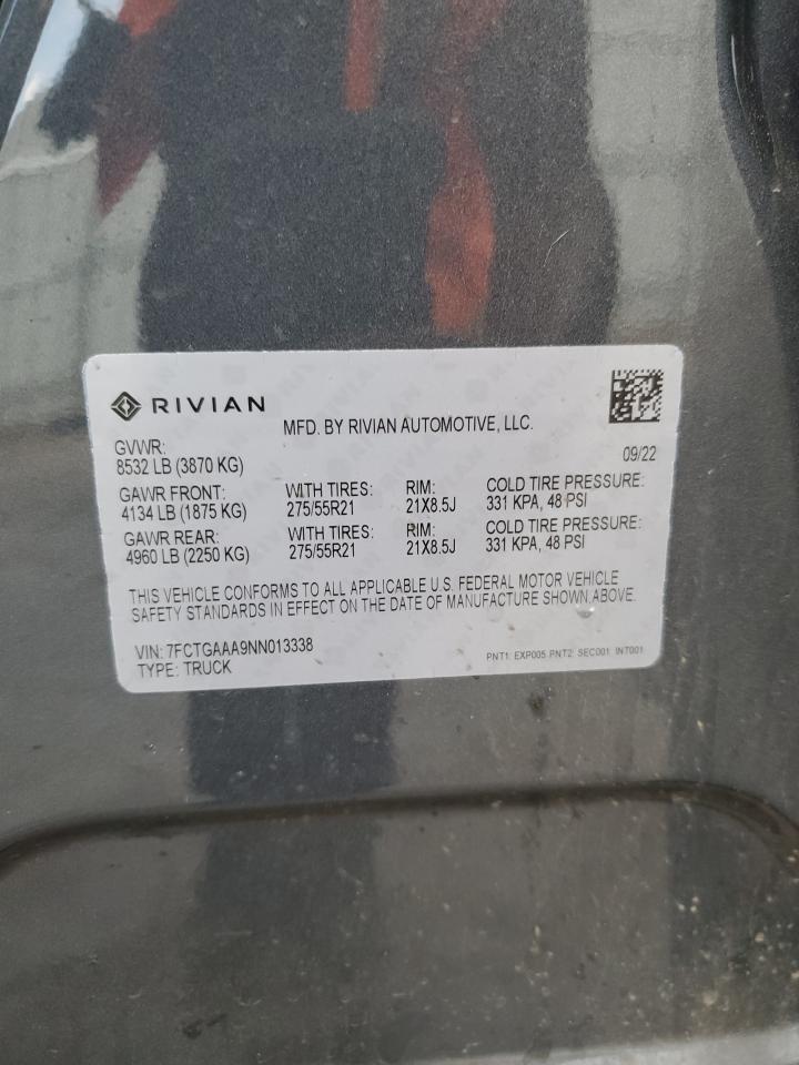 2022 RIVIAN R1T ADVENTURE VIN:WP0AA2A8XNS255297