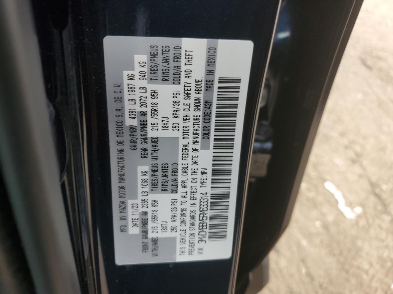 2024 MAZDA CX-30 SELECT VIN:3MVDMBBM5RM633314