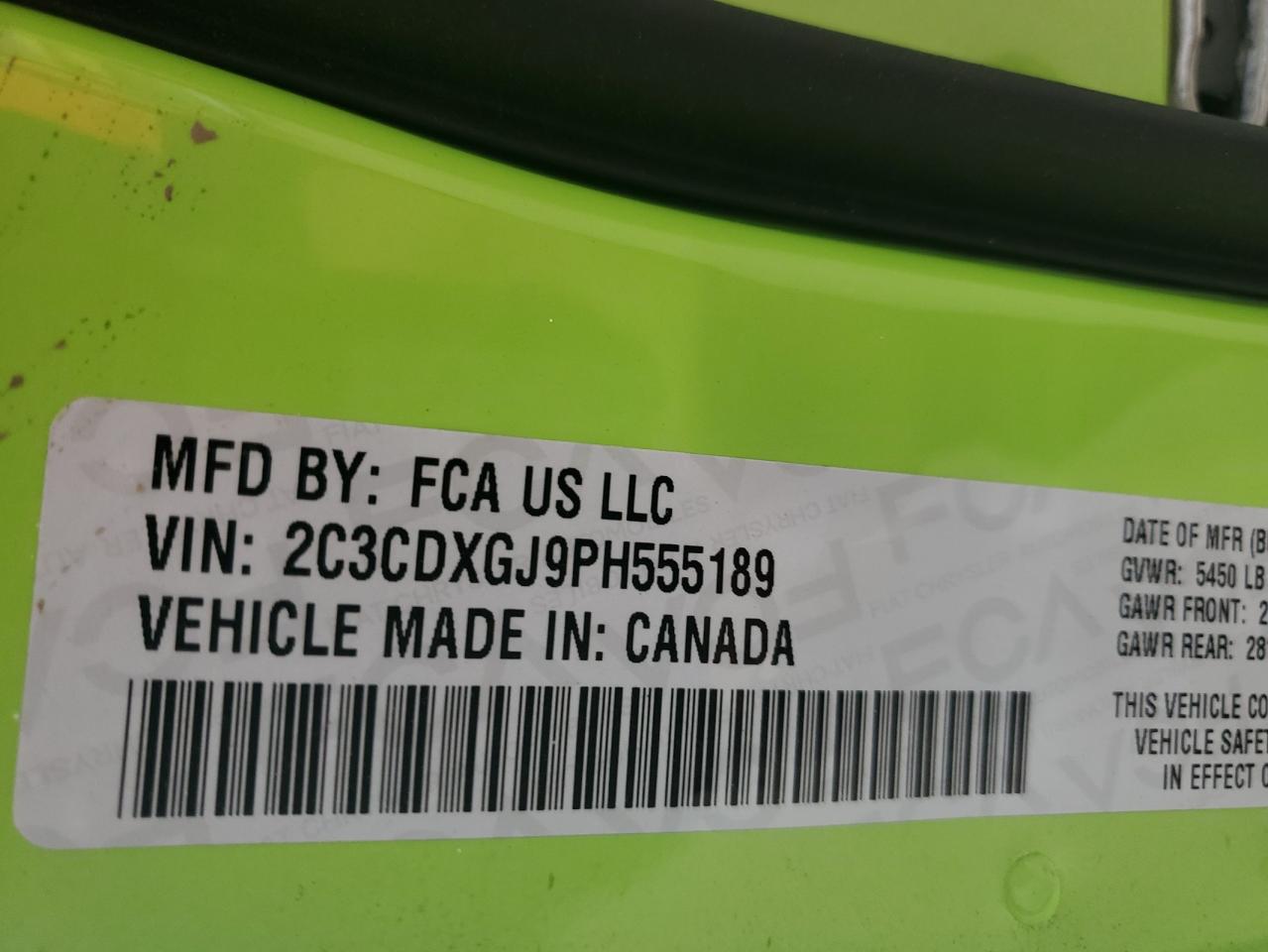 2023 DODGE CHARGER SCAT PACK VIN:2C3CDXGJ9PH555189