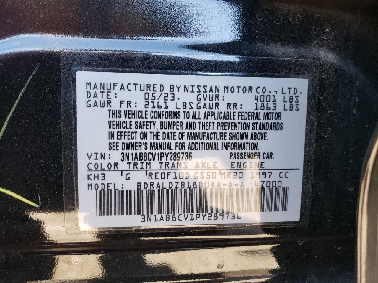2023 NISSAN SENTRA SV VIN:3N1AB8CV1PY289736