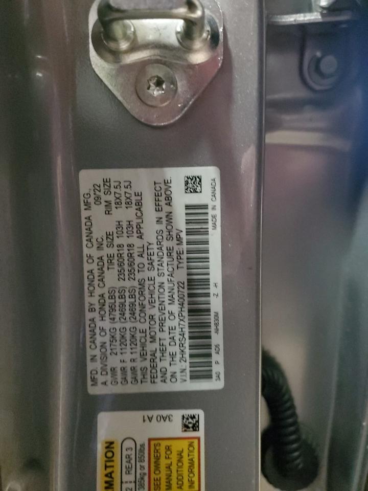 2023 HONDA CR-V EXL VIN:2HKRS4H7XPH400722