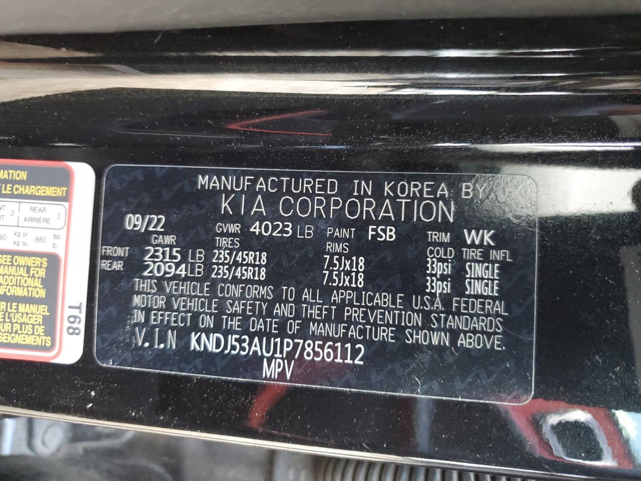 2023 KIA SOUL GT LINE VIN:KNDJ53AU1P7856112