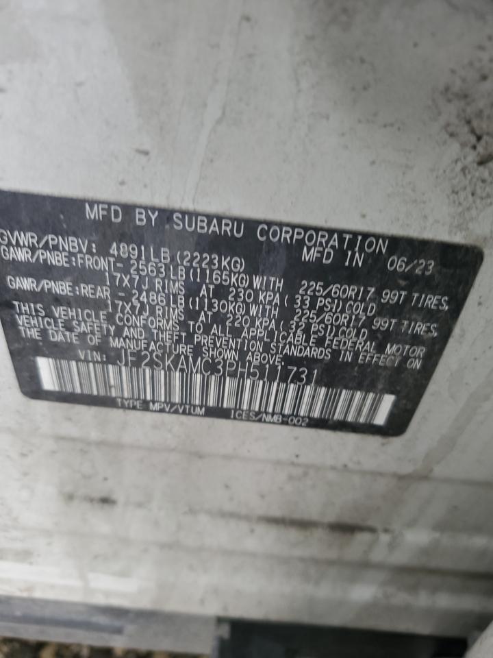 2023 SUBARU FORESTER WILDERNESS VIN:JF2SKAMC3PH511731