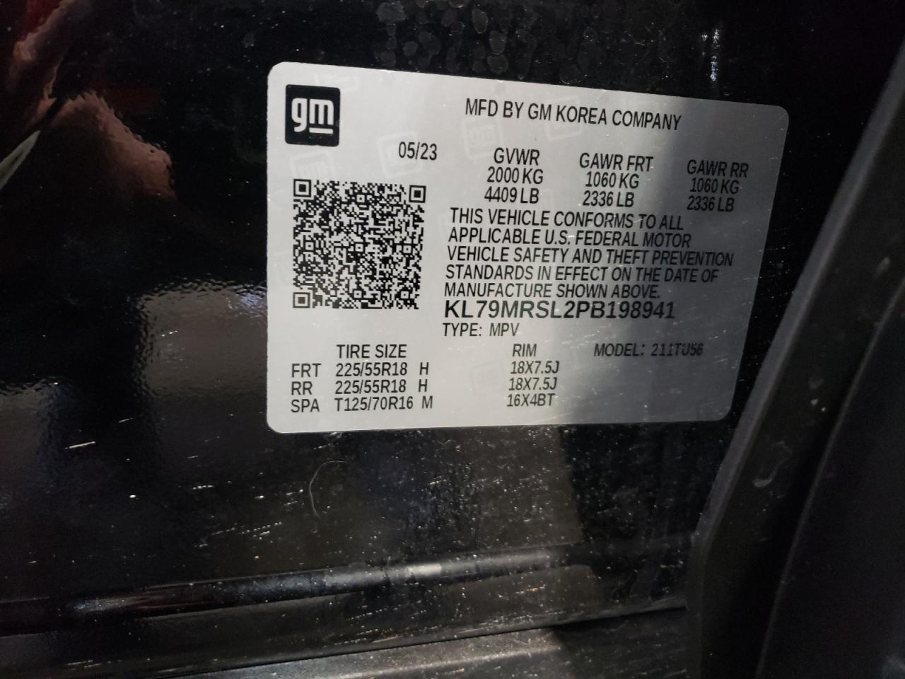 2023 CHEVROLET TRAILBLAZER LT VIN:KL79MRSL2PB198941