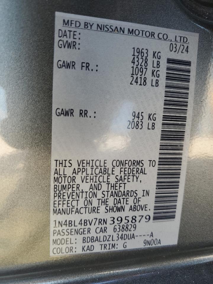 2024 NISSAN ALTIMA S VIN:1N4BL4BV7RN395879