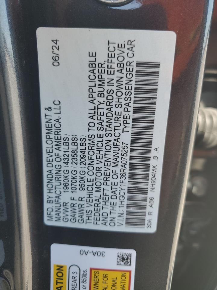 2024 HONDA ACCORD EX VIN:1HGCY1F36RA075257