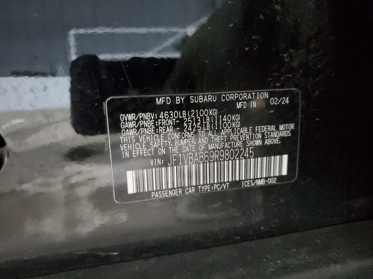 2024 SUBARU WRX  VIN:1GCHK23266F117335